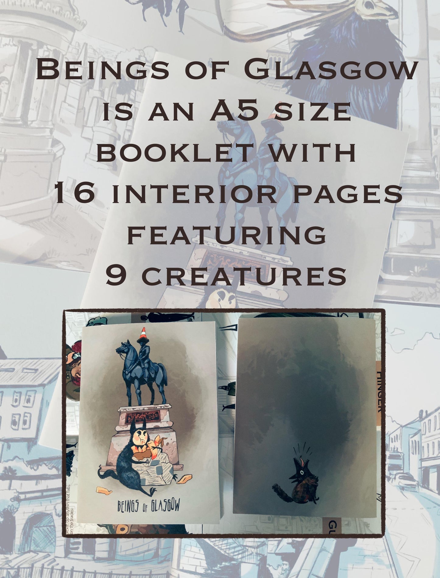 Beings of Glasgow, Scottish creature zine, A5 booklet cryptic guide, satirical fantasy mythology
