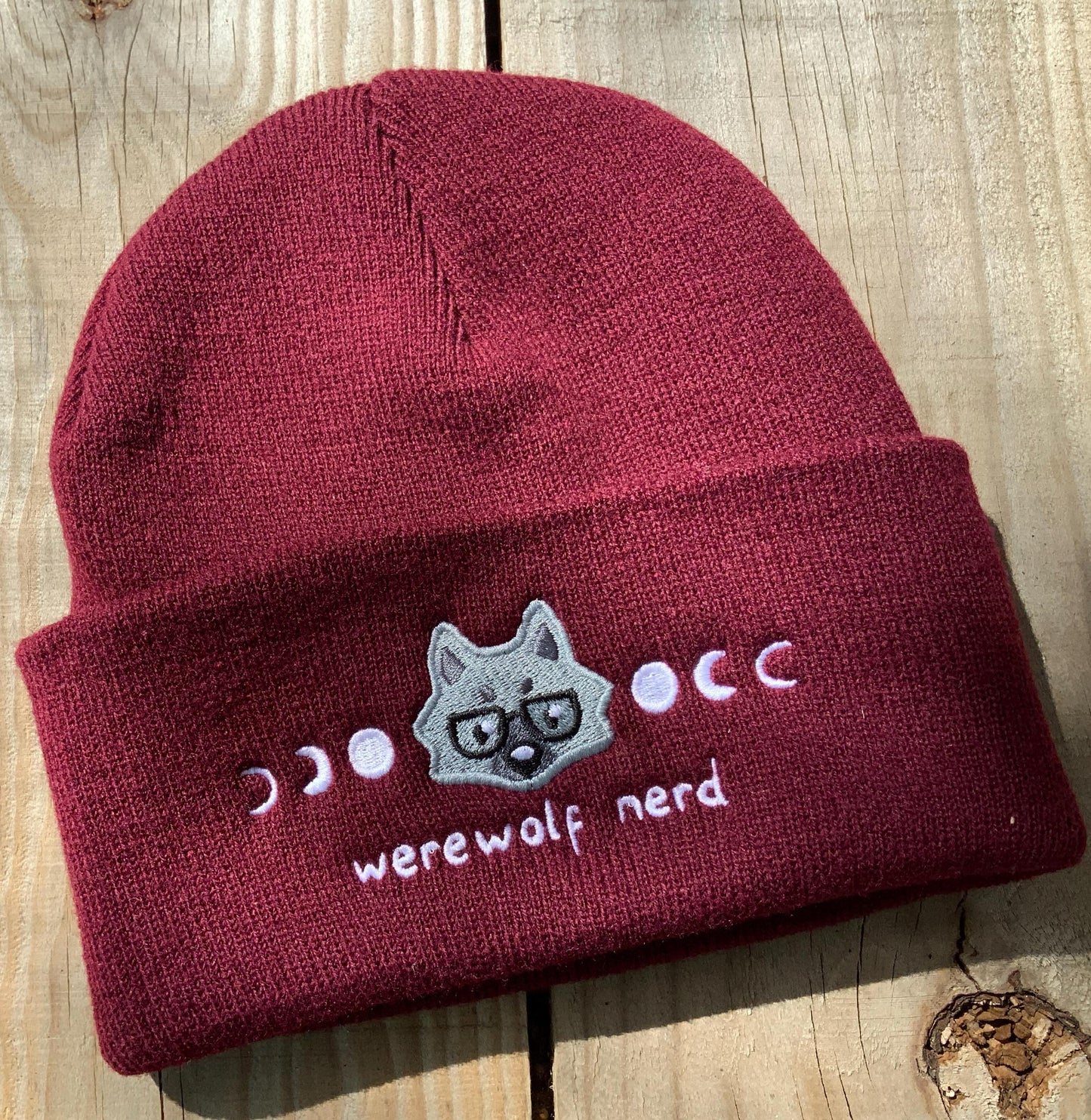 Werewolf Nerd Embroidered Knitted Beanie Hat