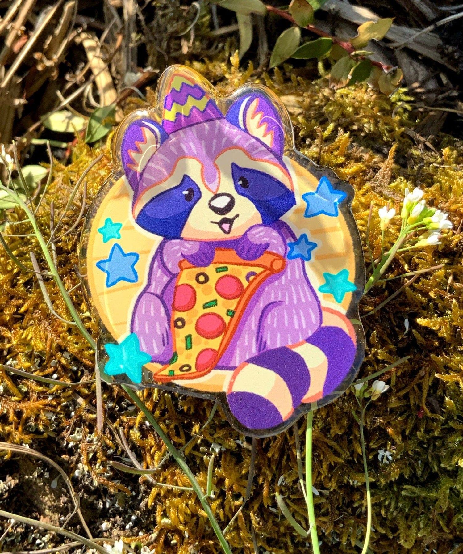 Pizza Party Raccoon Phone Grip, Pop Out Mobile Phone Holder, Sticky Backed Acrylic Cell Phone Acessory, Cute Gift for Animal Lovers Crafty Marten Art