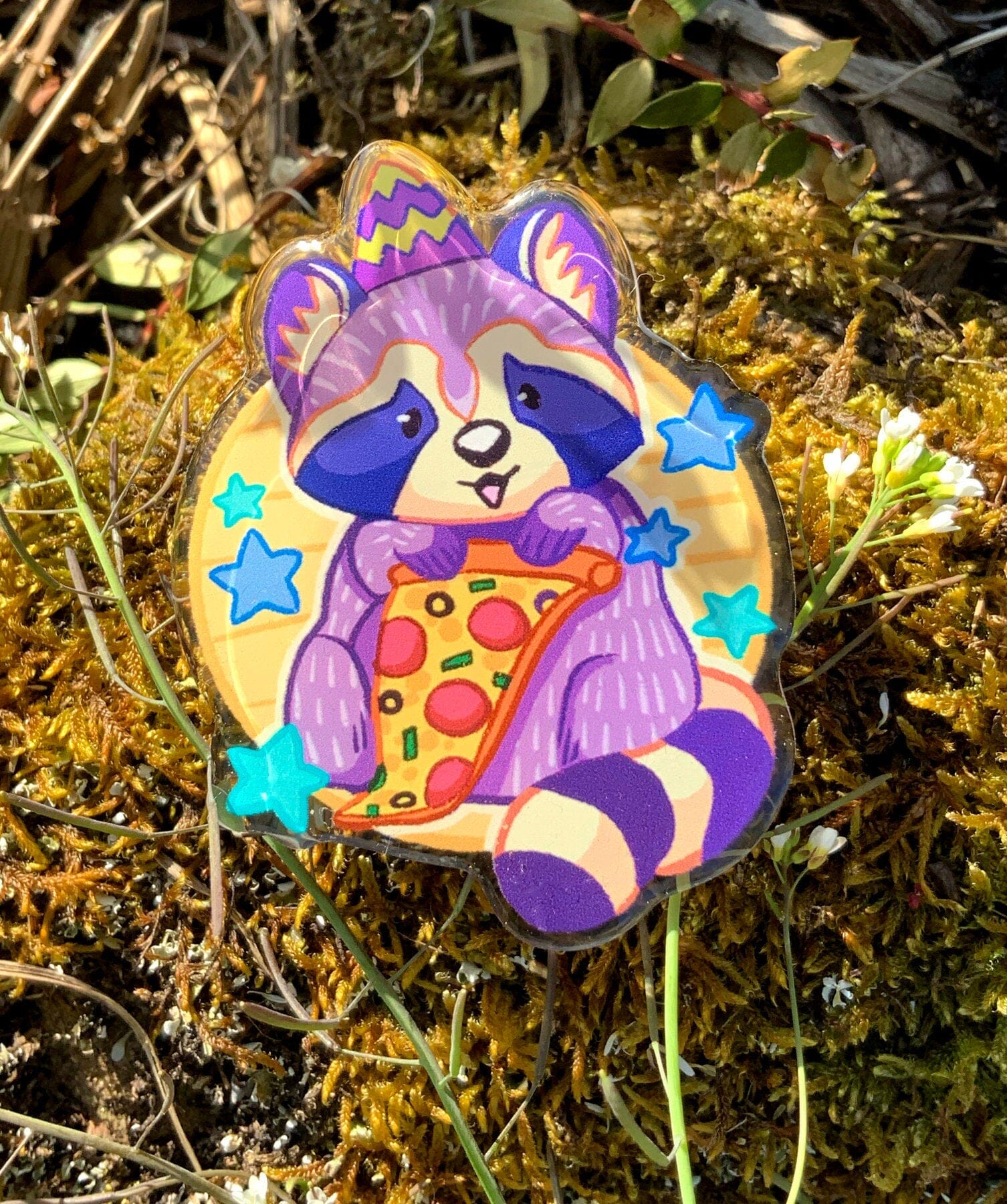 Pizza Party Raccoon Phone Grip, Pop Out Mobile Phone Holder, Sticky Backed Acrylic Cell Phone Acessory, Cute Gift for Animal Lovers Crafty Marten Art