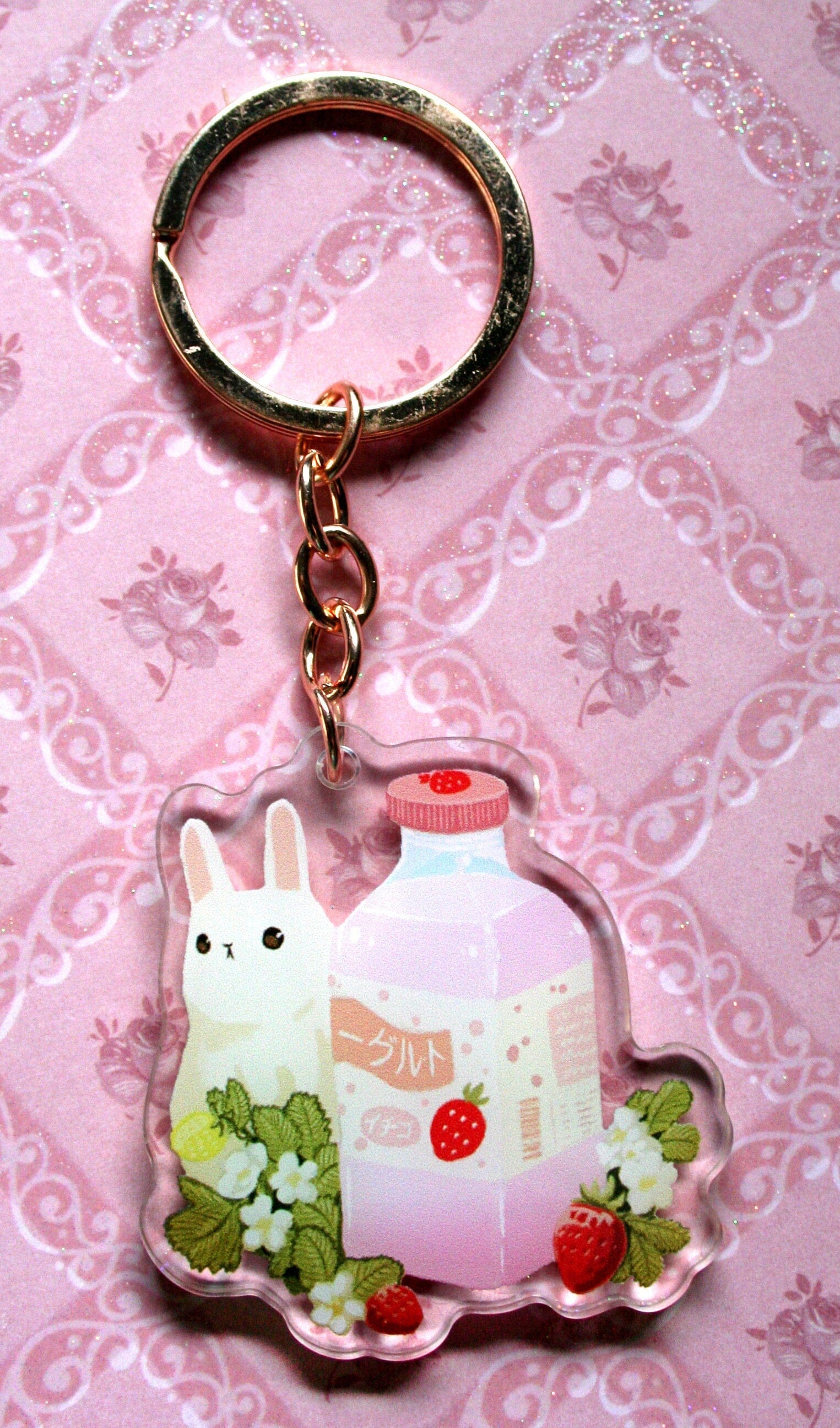 Summer Drinks Bunny Acrylic Keyring Charms, Bubble tea, strawberry milk and peach soda rabbit keychain. Crafty Marten Art