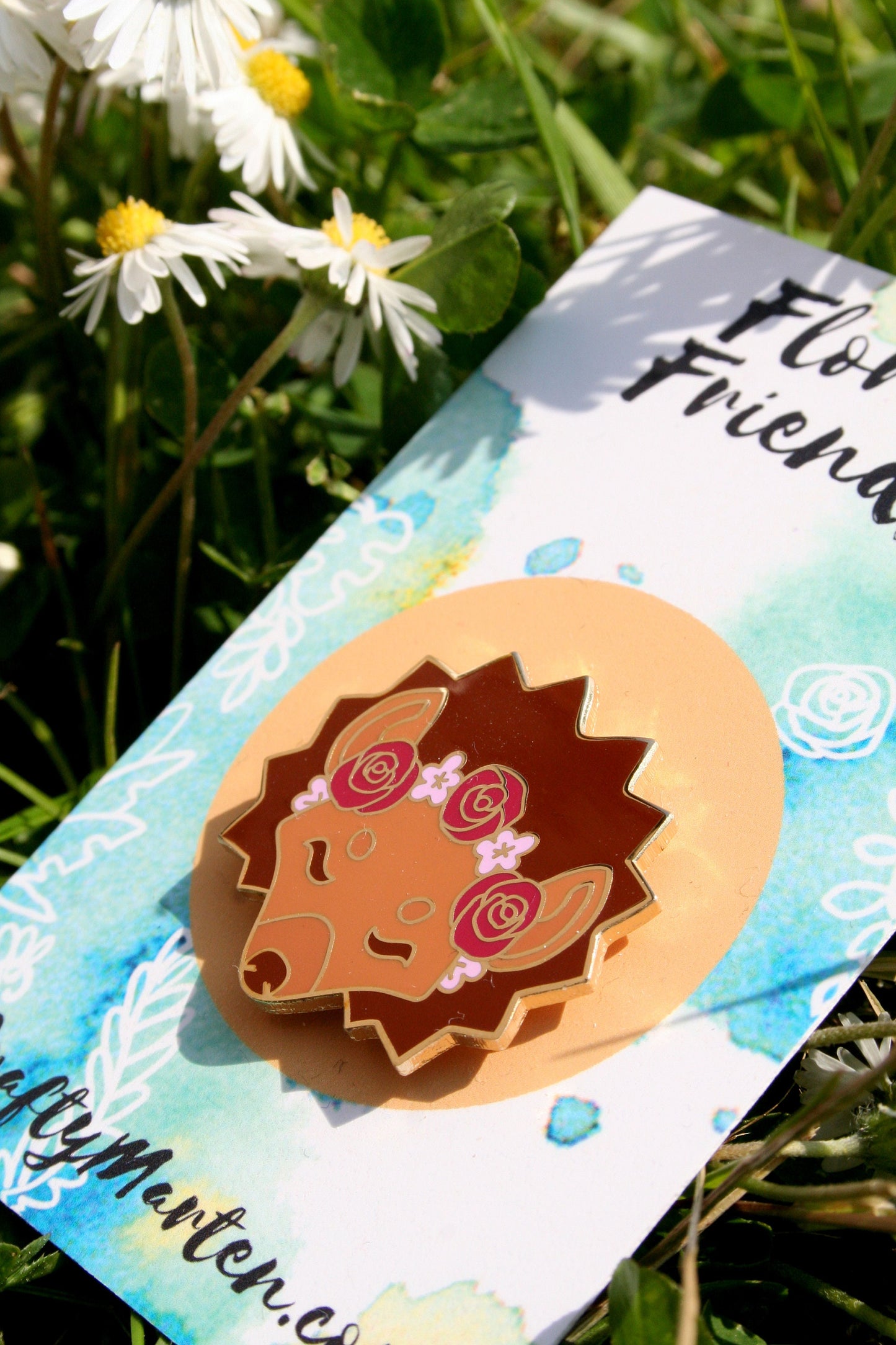 Hedgehog Enamel Pin Floral Friends Gold Hard Enamel Lapel Pin with Flower Crown Metal Pin Badge, Cute Wildlife Pin, Animal Lover Gift