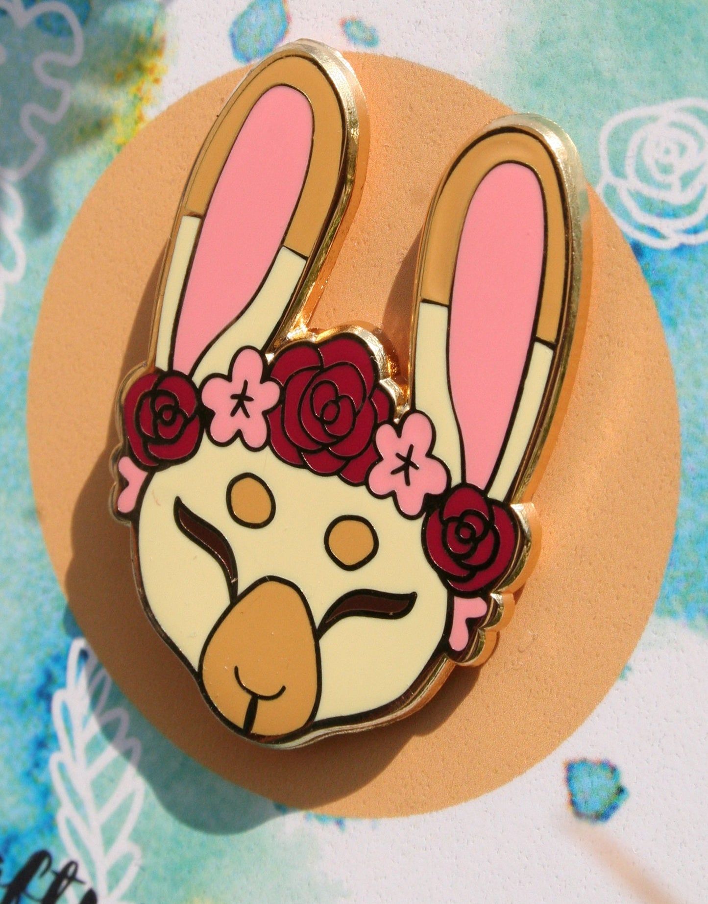 Bunny Rabbit Enamel Pin Floral Friends Gold Hard Enamel Lapel Pin with Flower Crown Metal Pin Badge, Cute Wildlife Pin, Animal Lover Gift