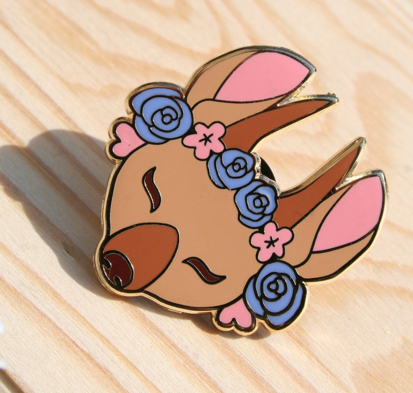 Deer Enamel Pin Floral Friends Gold Hard Enamel Lapel Pin with Flower Crown Metal Pin Badge, Cute Wildlife Pin, Animal Lover Gift