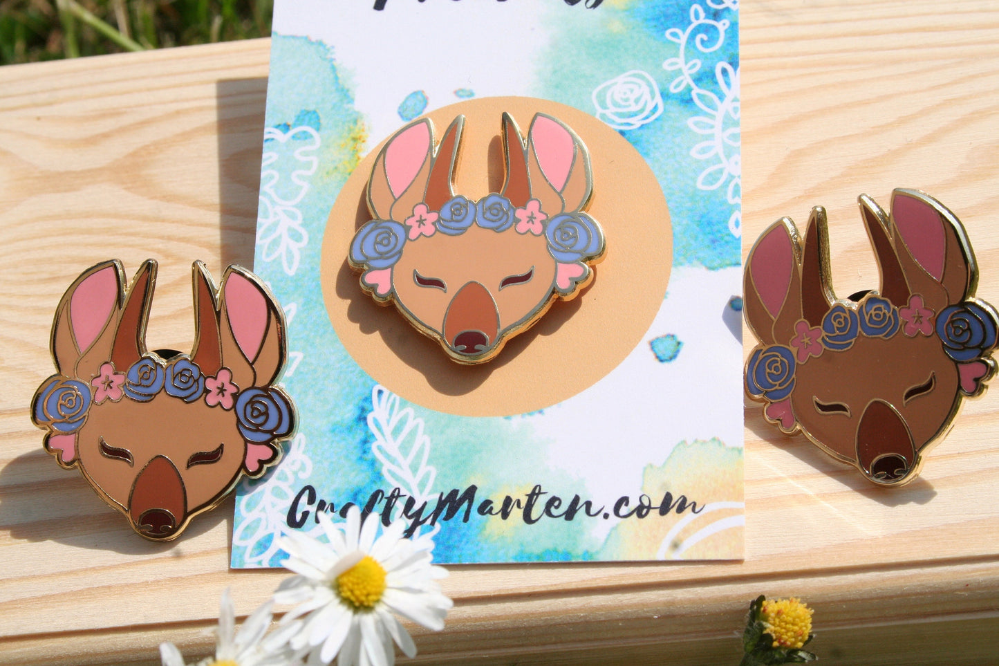 Deer Enamel Pin Floral Friends Gold Hard Enamel Lapel Pin with Flower Crown Metal Pin Badge, Cute Wildlife Pin, Animal Lover Gift