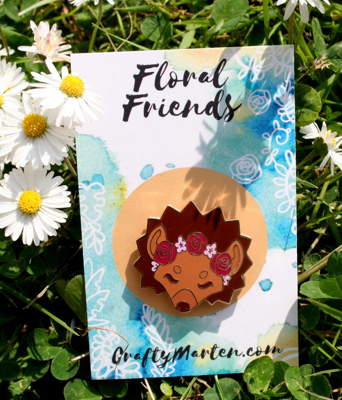 Hedgehog Enamel Pin Floral Friends Gold Hard Enamel Lapel Pin with Flower Crown Metal Pin Badge, Cute Wildlife Pin, Animal Lover Gift