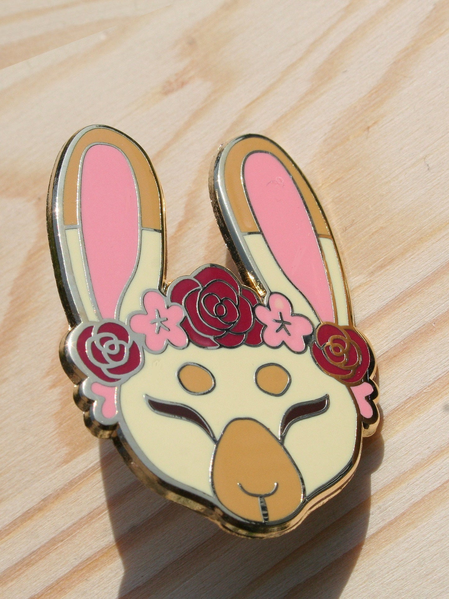 Bunny Rabbit Enamel Pin Floral Friends Gold Hard Enamel Lapel Pin with Flower Crown Metal Pin Badge, Cute Wildlife Pin, Animal Lover Gift