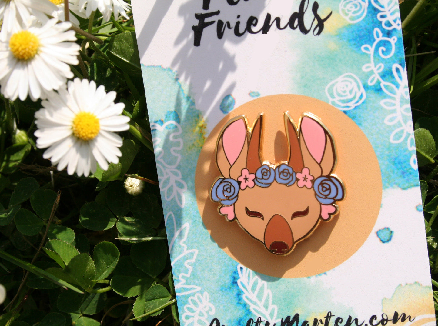 Deer Enamel Pin Floral Friends Gold Hard Enamel Lapel Pin with Flower Crown Metal Pin Badge, Cute Wildlife Pin, Animal Lover Gift