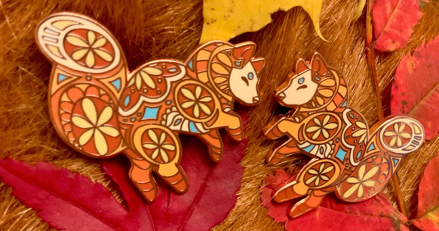 Red Fox Enamel Pin, Copper Autumn Foxes Set of Hard Enamel Pins for nature lovers