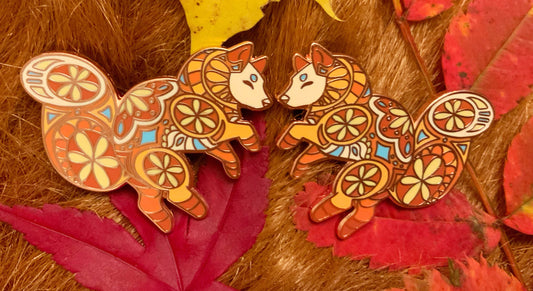 Red Fox Enamel Pin, Copper Autumn Foxes Set of Hard Enamel Pins for nature lovers