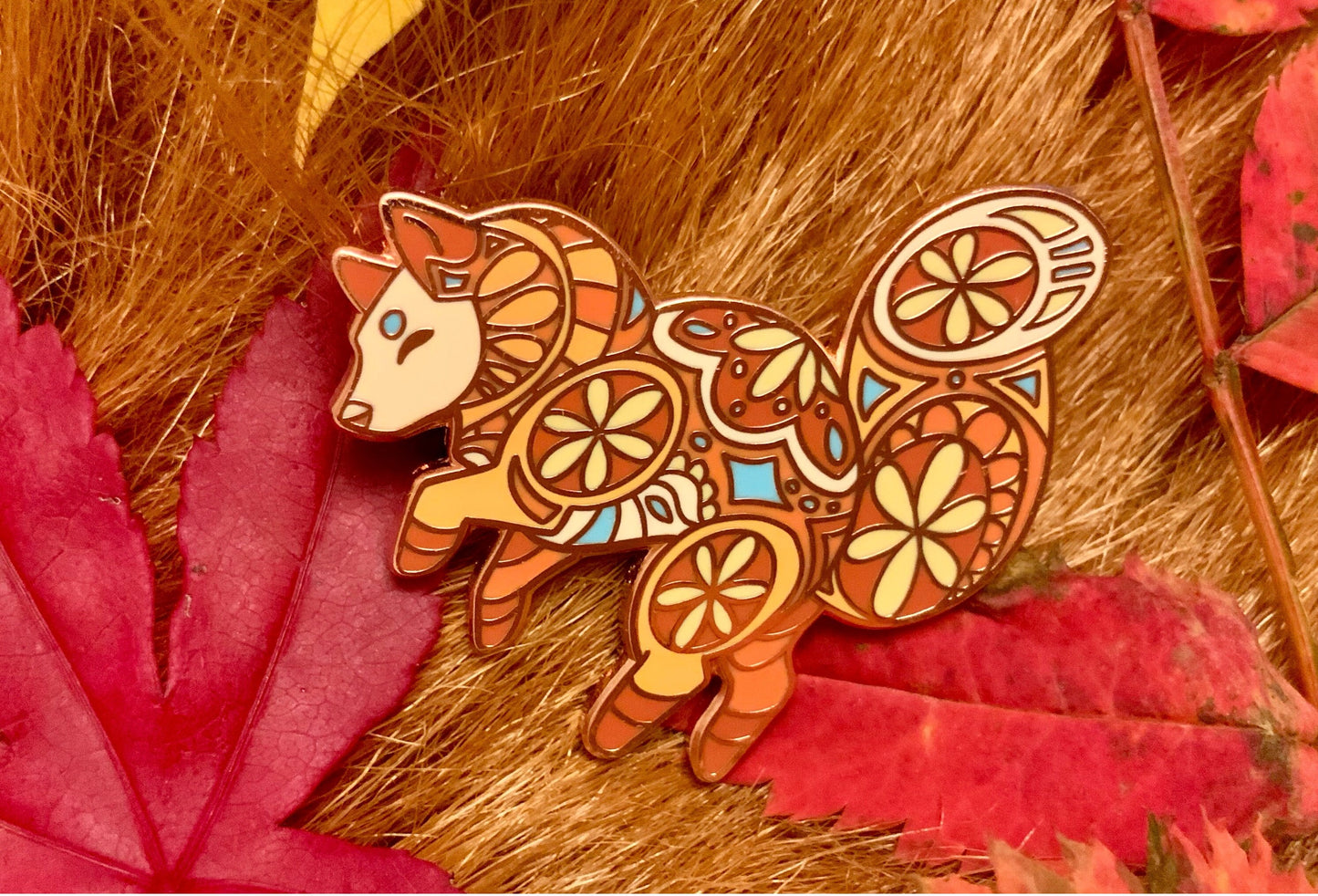 Red Fox Enamel Pin, Copper Autumn Foxes Set of Hard Enamel Pins for nature lovers