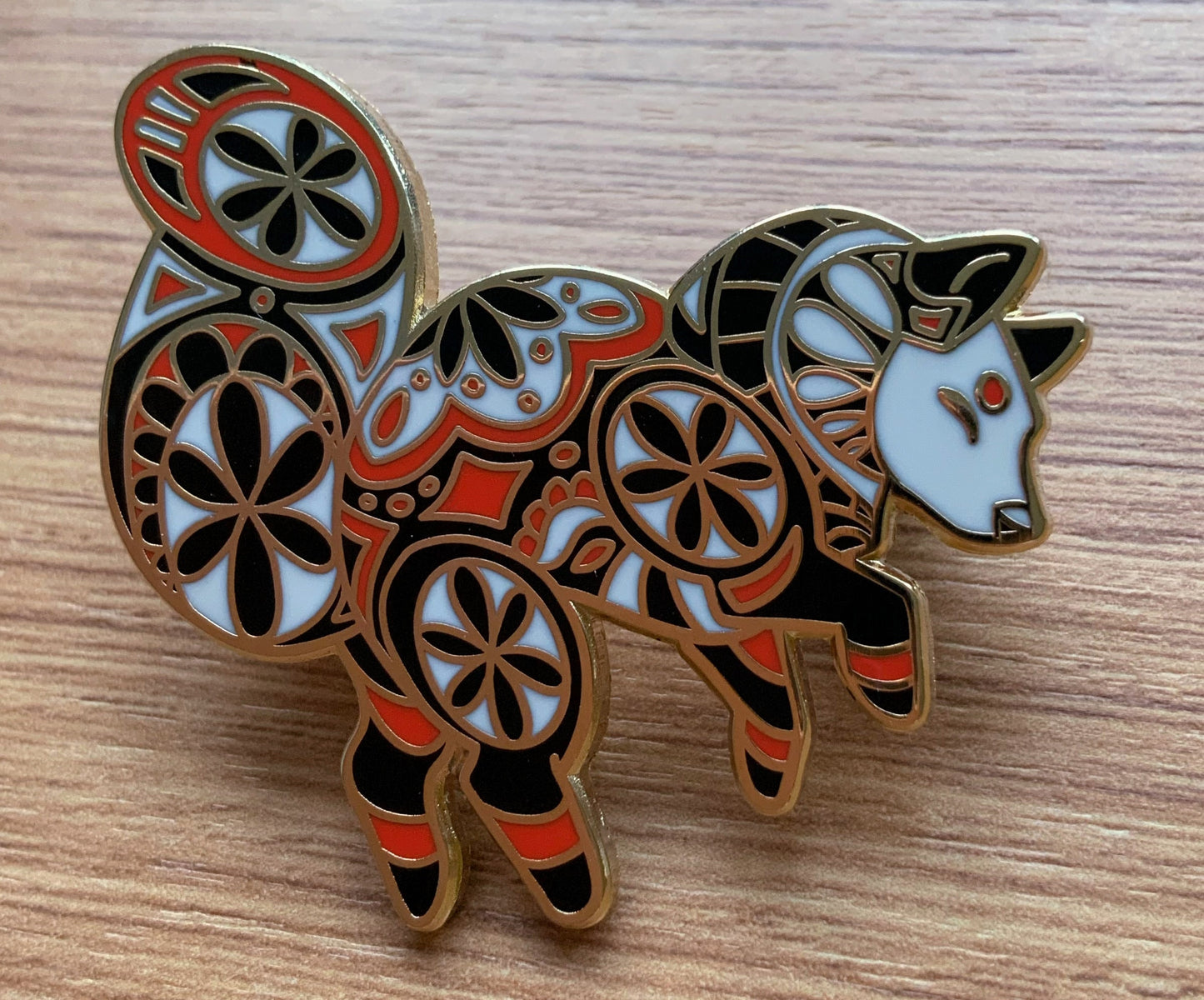 Japanese Yokai Fox Enamel Pin, Red and black Foxes Set of Gold Plated Hard Enamel Pins for Japan and nature lovers