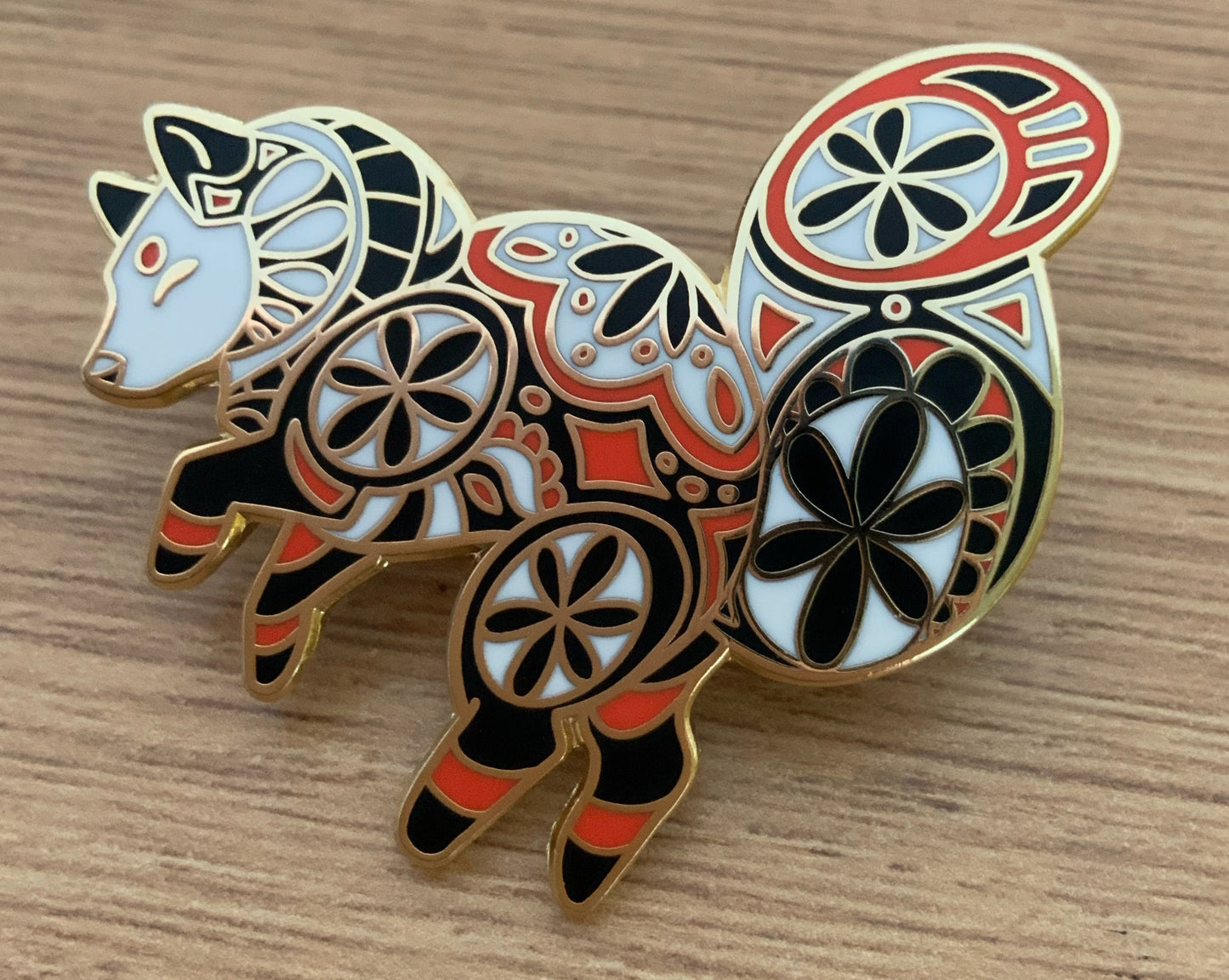 Japanese Yokai Fox Enamel Pin, Red and black Foxes Set of Gold Plated Hard Enamel Pins for Japan and nature lovers