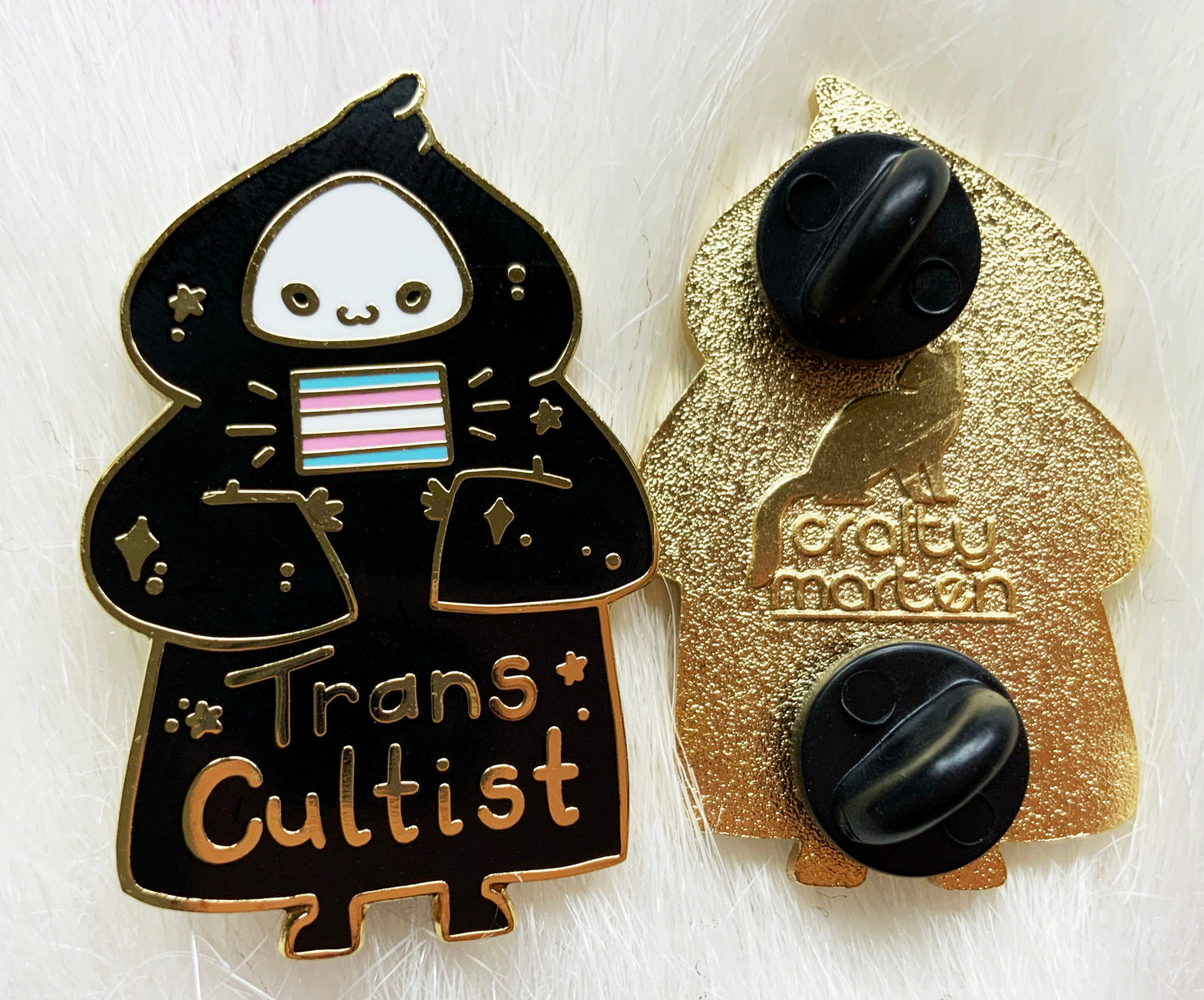 Trans Cultist LGBTQ+ Hard Enamel Pin, Transgender and Ally Pride Pin, Gold Hard Enamel Pin